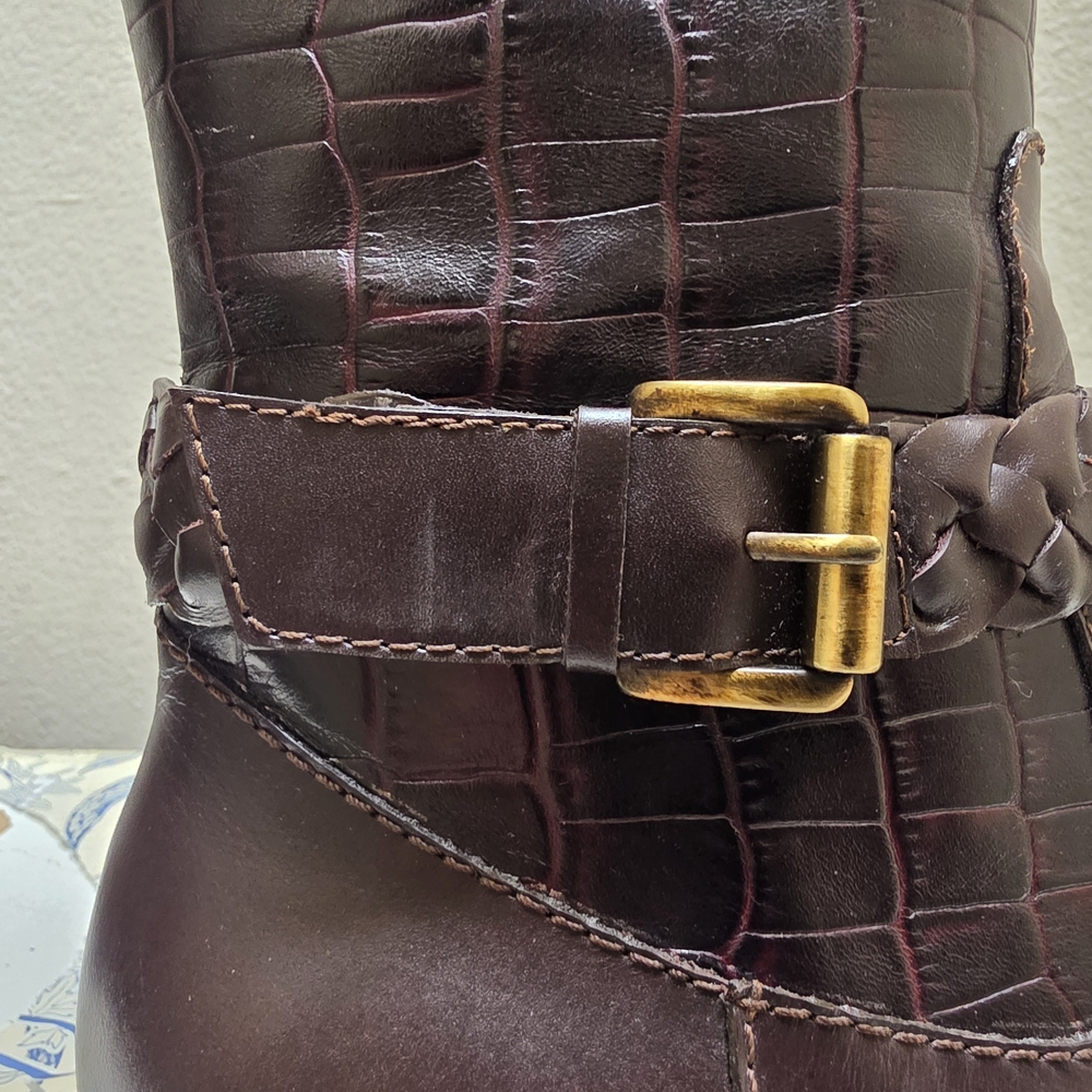 Croco-Embossed Over-the-Knee Riding Boot - Dark Brown - Picture 8 of 15